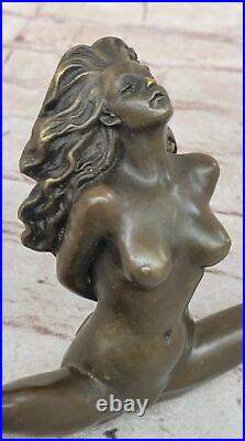 Art Deco Erotic Nude Girl Real Bronze Sculpture Hot Cast Figurine Figure