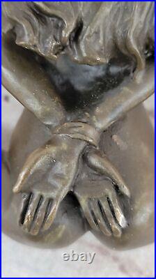 Art Deco Erotic Nude Girl Real Bronze Sculpture Hot Cast Figurine Figure