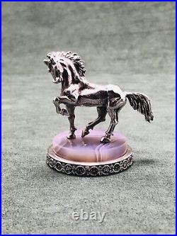 Art Deco Natural Cast Silver 925 Sterling Silver Horse Figurine with Agate Stone