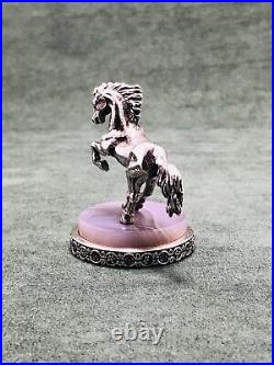 Art Deco Natural Cast Silver 925 Sterling Silver Horse Figurine with Agate Stone