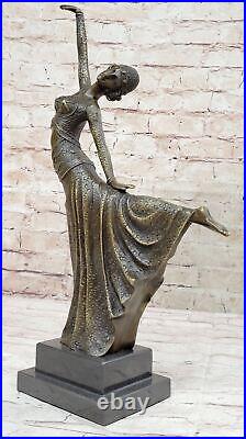 Art Deco Nouveau Dancer Signed Chiparus 100% Pure Bronze Statue Artwork