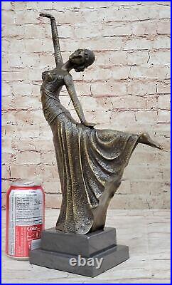 Art Deco Nouveau Dancer Signed Chiparus 100% Pure Bronze Statue Artwork