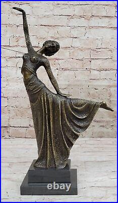 Art Deco Nouveau Dancer Signed Chiparus 100% Pure Bronze Statue Artwork