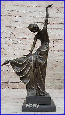 Art Deco Nouveau Dancer Signed Chiparus 100% Pure Bronze Statue Artwork