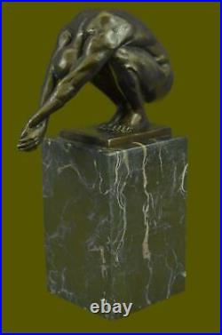 Art Deco Nude Male Diver Bronze Sculpture Marble Base Figurine Figure Home GIFT