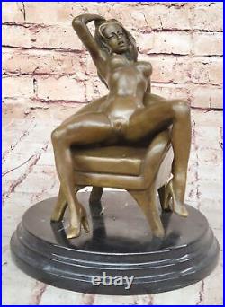 Art Deco Nude Stripper Relaxing Bronze Masterpiece Sculpture Marble Figurine