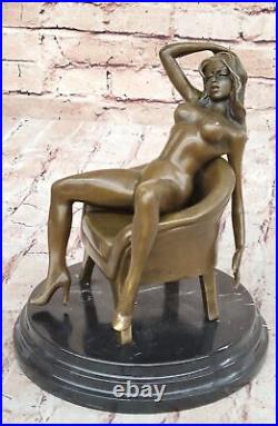 Art Deco Nude Stripper Relaxing Bronze Masterpiece Sculpture Marble Figurine