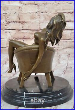 Art Deco Nude Stripper Relaxing Bronze Masterpiece Sculpture Marble Figurine