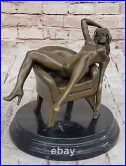 Art Deco Nude Stripper Relaxing Bronze Masterpiece Sculpture Marble Figurine