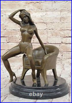 Art Deco Nude Stripper Relaxing Bronze Masterpiece Sculpture Marble Figurine