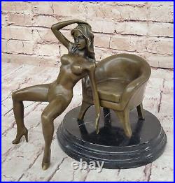 Art Deco Nude Stripper Relaxing Bronze Masterpiece Sculpture Marble Figurine