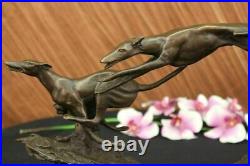 Art Deco Original Hot Cast Greyhound Dog Dogs Bronze Sculpture Marble Statue LRG