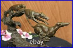 Art Deco Original Hot Cast Greyhound Dog Dogs Bronze Sculpture Marble Statue LRG