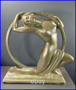 Art Deco Plaster Woman In Ring Statue