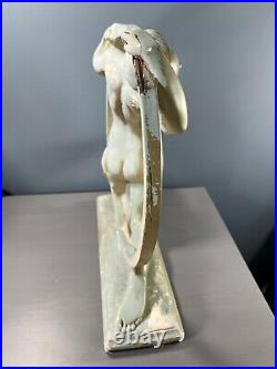 Art Deco Plaster Woman In Ring Statue