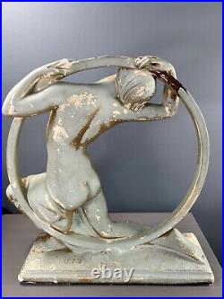 Art Deco Plaster Woman In Ring Statue