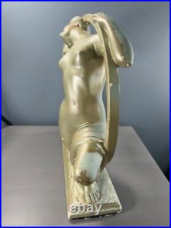 Art Deco Plaster Woman In Ring Statue