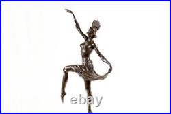 Art Deco Sculpture Revue Dancer Signed Genuine Solid Bronze Statue Figuine