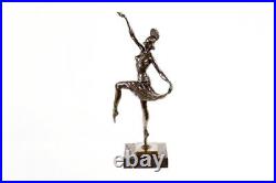 Art Deco Sculpture Revue Dancer Signed Genuine Solid Bronze Statue Figuine