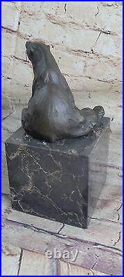 Art Deco Stylish Polar Bear Bronze Sculpture Marble Base Figurine Figure Artwork