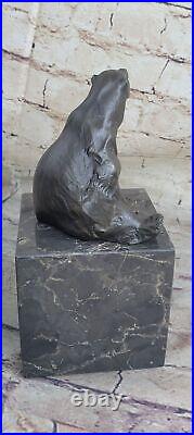 Art Deco Stylish Polar Bear Bronze Sculpture Marble Base Figurine Figure Artwork