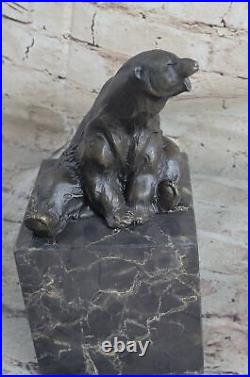 Art Deco Stylish Polar Bear Bronze Sculpture Marble Base Figurine Figure Artwork