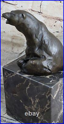 Art Deco Stylish Polar Bear Bronze Sculpture Marble Base Figurine Figure Artwork