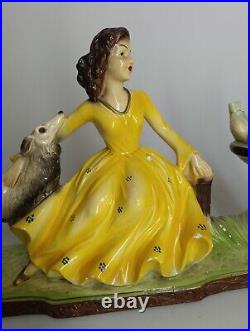 Art Deco figure sculpture woman dog MERLINI 546 Art Nouveau 20s