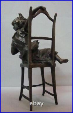Art Nouveau Style Statue Sculpture Cat Daughter Art Deco Style Bronze Signed