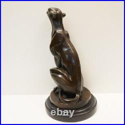 Art Nouveau Style Statue Sculpture Cheetah Wildlife Art Deco Style Bronze Signed