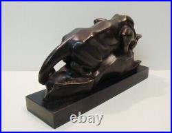 Art Nouveau Style Statue Sculpture Cougar Wildlife Art Deco Style Bronze Signed