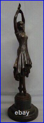 Art Nouveau Style Statue Sculpture Dancer Art Deco Style Bronze Signed