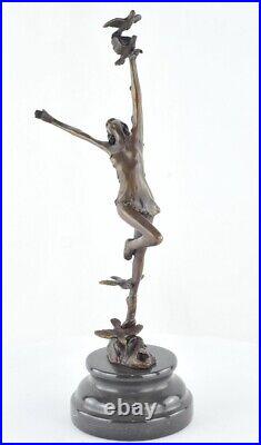 Art Nouveau Style Statue Sculpture Dancer Sexy Art Deco Style Bronze Signed