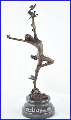 Art Nouveau Style Statue Sculpture Dancer Sexy Art Deco Style Bronze Signed