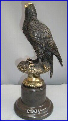 Art Nouveau Style Statue Sculpture Eagle Bird Wildlife Art Deco Style Bronze Sig