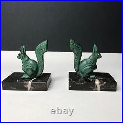 Bookend Books Squirrels Art Deco Marble Patina Green Type Bronze antique Vintage
