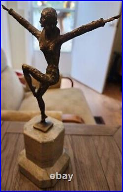 Bronze Art Deco Roaring Twenties Demetre Chiparus Dancer On Mable Pedestal