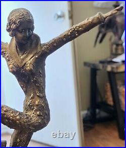 Bronze Art Deco Roaring Twenties Demetre Chiparus Dancer On Mable Pedestal