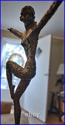 Bronze Art Deco Roaring Twenties Demetre Chiparus Dancer On Mable Pedestal