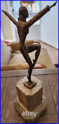 Bronze Art Deco Roaring Twenties Demetre Chiparus Dancer On Mable Pedestal