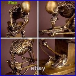 Bronze Casting Skeleton Sculpture Abstract Skull Thinker Statue Antique Decor