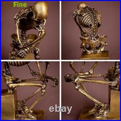 Bronze Casting Skeleton Sculpture Abstract Skull Thinker Statue Antique Decor