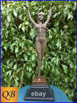 Bronze Figurine Art Deco Sculpture Statue Dourga Erotic Hot Cast Lady Dancer