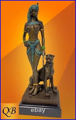 Bronze Figurine Art Deco Sculpture Statue Egyptian Cleopatra Hot Cast Nude Lady