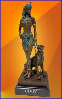 Bronze Figurine Art Deco Sculpture Statue Egyptian Cleopatra Hot Cast Nude Lady