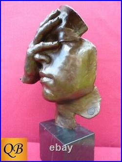 Bronze Figurine Art Deco Sculpture Statue Hot Cast Face Mask Reflections Figure