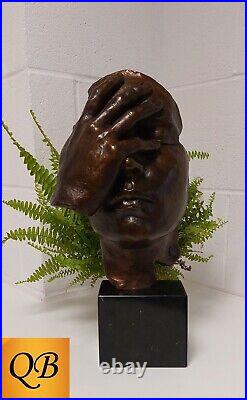 Bronze Figurine Art Deco Sculpture Statue Hot Cast Face Mask Reflections Figure
