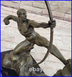 Bronze Metal Art Deco Classic Sculpture Male Archer Bow Arrow Statue Marble