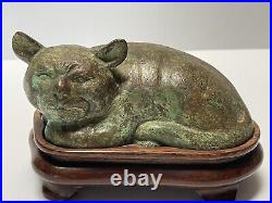 Bronze Metal Statue Japanese Or Chinese Kitten Cat Sculpture Vintage Modernist