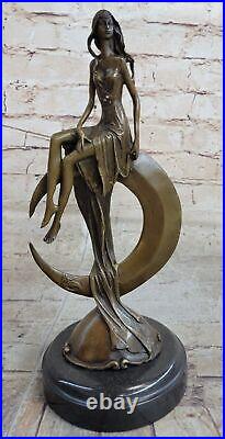 Bronze Sculpture Art Nouveau Beautifully Lady Over the Moon Hot Cast Artwork Art